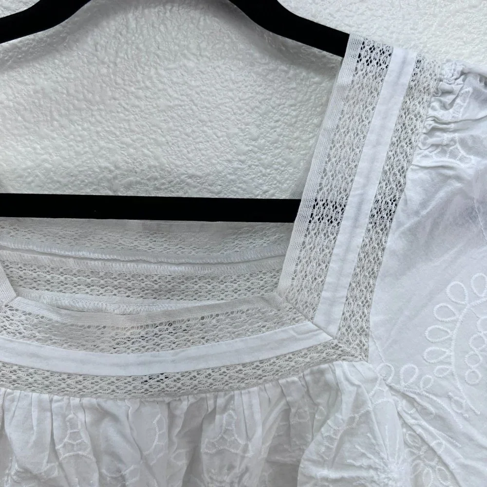Universal Thread Eyelet white cropped ballon sleeves boho  Size: M - Picture 4 of 6